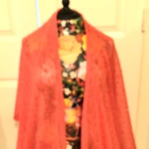 Knit wrap, large open weave, Red Orange